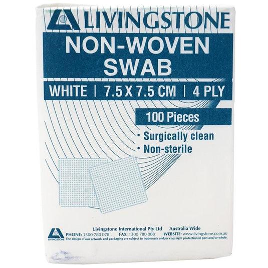 Livingstone Non-Woven Swabs 4 Ply 7.5x7.5cm 100 Pieces/Box