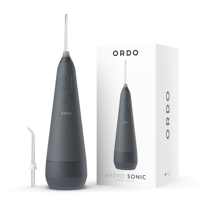 Load image into Gallery viewer, ORDO Hydro Sonic Water Flosser - Charcoal Grey &amp; Reusable Mouthwash Bottle &amp; Concentrate Bundle
