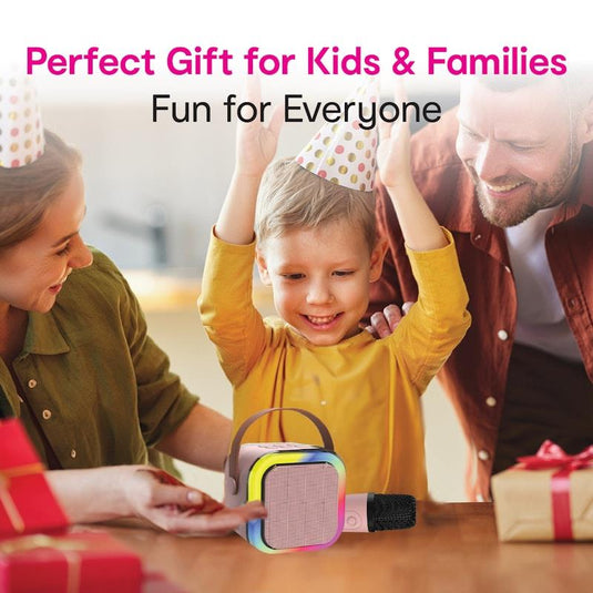 Laser Mini Karaoke Speaker with 2 Wireless Microphones Pink