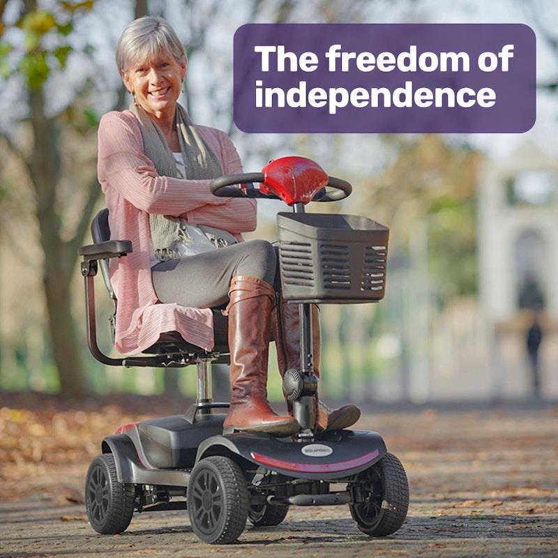 Load image into Gallery viewer, Equipmed SmartRider Folding Electric Mobility Scooter Black &amp; Red
