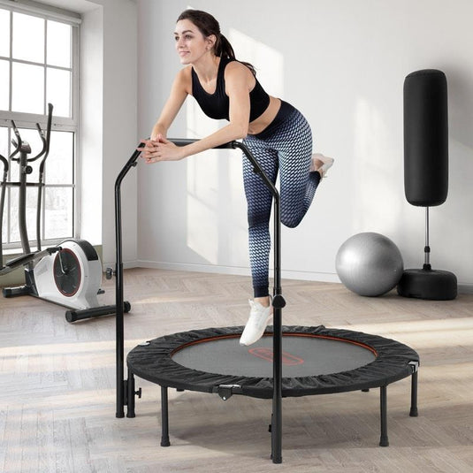 Mazam 48" Trampoline Round Fitness Rebounder Handrail Jumping Exercise Home Gym Black