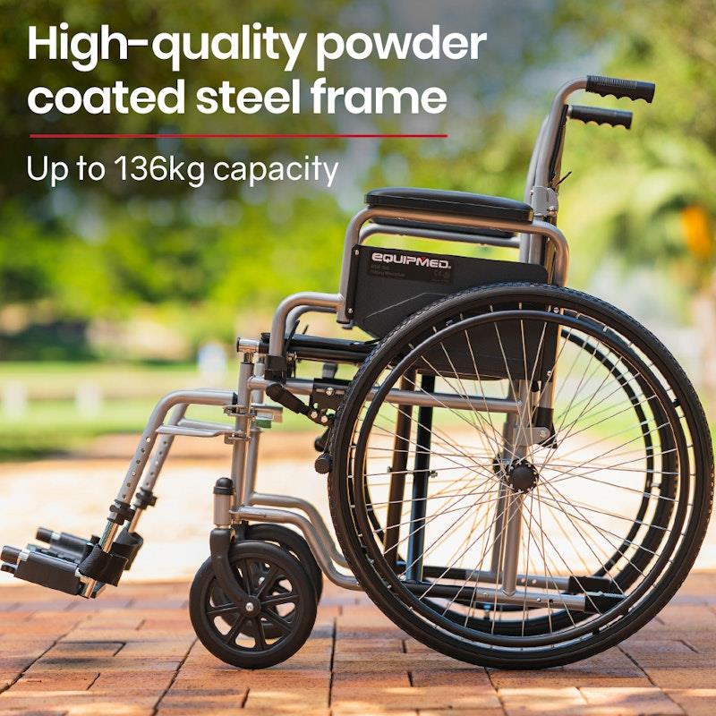 Load image into Gallery viewer, Equipmed 24 Inch Folding Wheelchair with Park Brakes Grey
