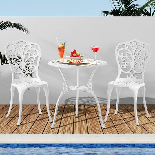 Livsip Bistro Outdoor Setting Chairs Table Patio Dining 3Piece Set White