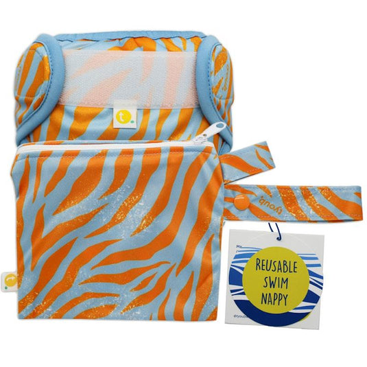 tyoub Adjustable Reusable Swim Nappy and Wet Bag - Tiger Blue Orange One Size