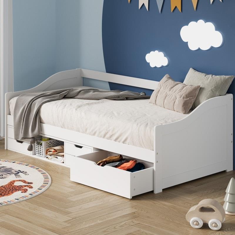 Load image into Gallery viewer, Oikiture Kids Bed Frame Single Daybed with Trundle Storage Drawers Timber White
