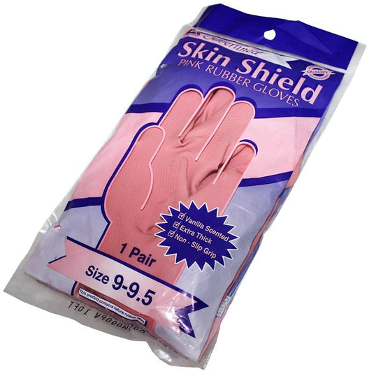 Skin Shield Silver Lined Natural Rubber Gloves Vanilla Scented Pair Pink Size 9-9.5