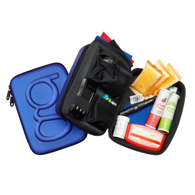 Load image into Gallery viewer, Glucology Travel Case Plus with Extra Storage for Blood Glucose Monitors Blue
