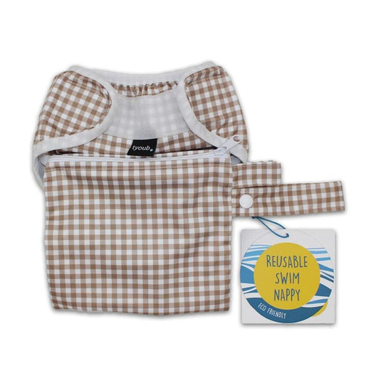 tyoub Adjustable Reusable Swim Nappy and Wet Bag - Fawn Gingham Check One Size