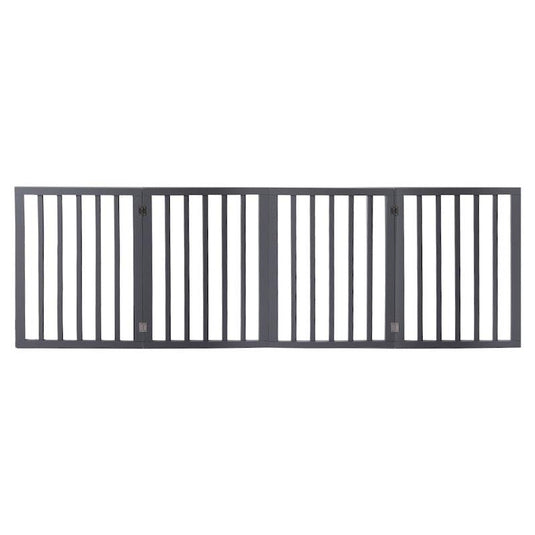 PaWz Wooden Pet Gate Dog Fence Retractable Barrier Portable Door 4 Panel Grey