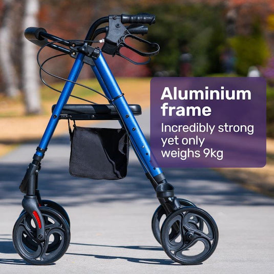 Equipmed 4 Wheel Lightweight Rollator Walker Blue