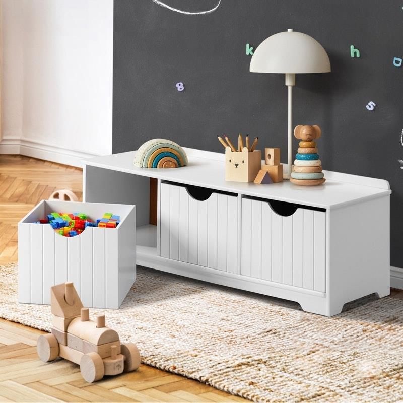 Load image into Gallery viewer, Oikiture Kids Toy Box Chest Storage Box Children Room Organiser Seating Bench White
