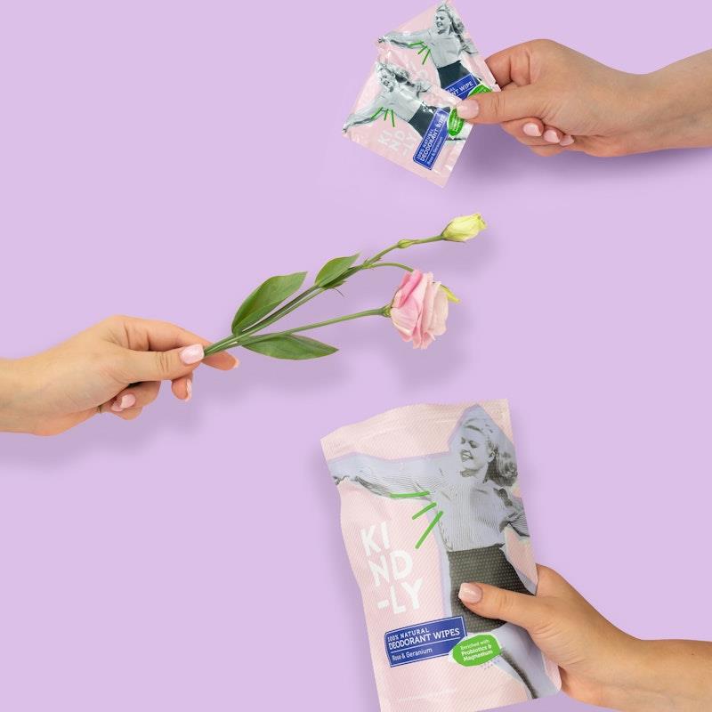 Load image into Gallery viewer, Kind-ly 100% Natural Deodorant Wipes - Rose &amp; Geranium 20wipes
