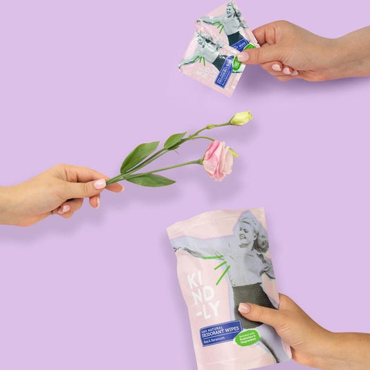 Kind-ly 100% Natural Deodorant Wipes - Rose & Geranium 20wipes