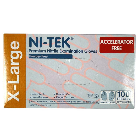 NI-TEK Nitrile Accelerator Free Powder Free Gloves 100 Box Extra Large