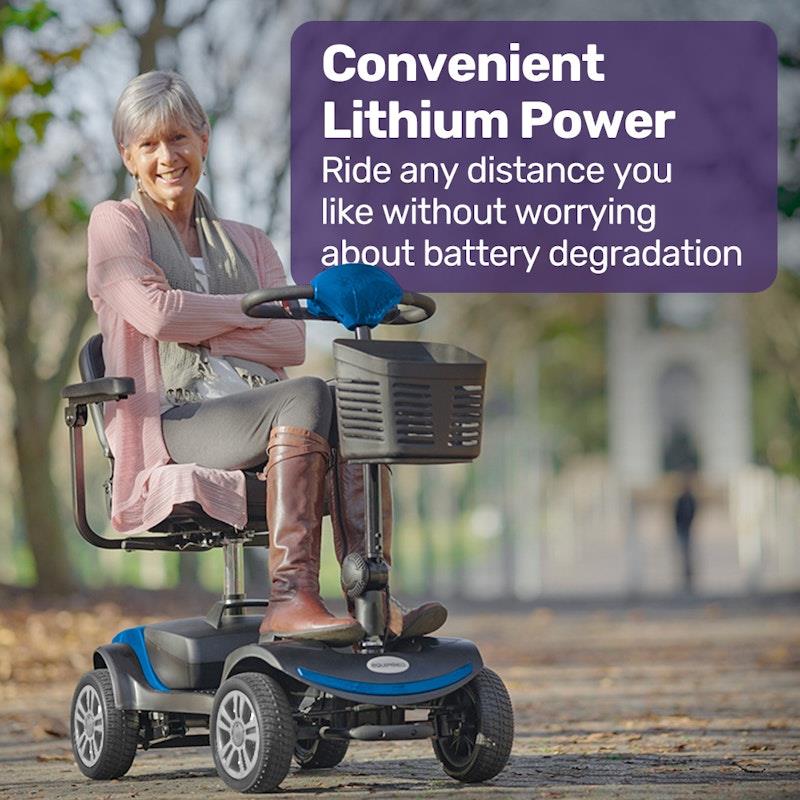 Load image into Gallery viewer, Equipmed Freeroam+ Mid-Sized Foldable Electric Lithium Mobility Scooter Blue
