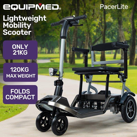 Equipmed Ultra-Lightweight Folding Electric Mobility Scooter, Brushless Motor Black