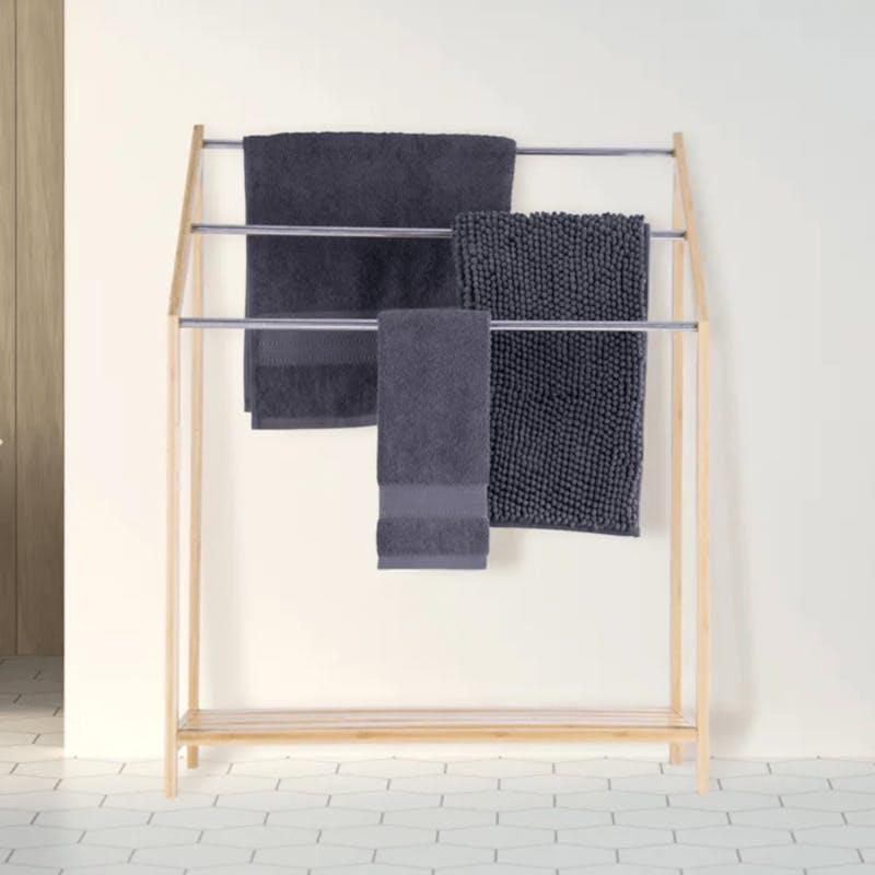 Load image into Gallery viewer, Clevinger Bamboo Towel Holder with 3 Rails &amp; Shelf 85cm 1Unit
