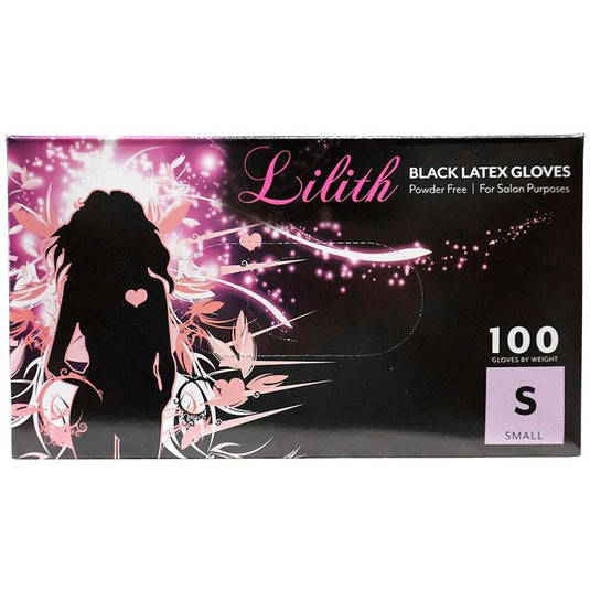Lilith Salon Latex Gloves Powder Free Black Small 100 Pieces/Box