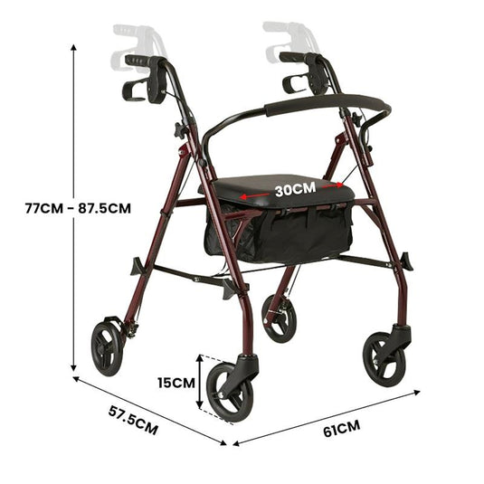 Orthonica Foldable Steel Frame Rollator Mobility Aid 4 Wheel Walker