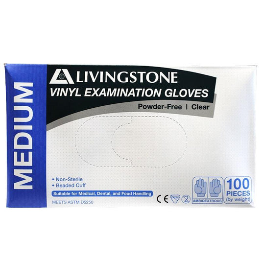 Livingstone Vinyl Examination Gloves ASTM Powder Free Medium 100 Pieces/Box