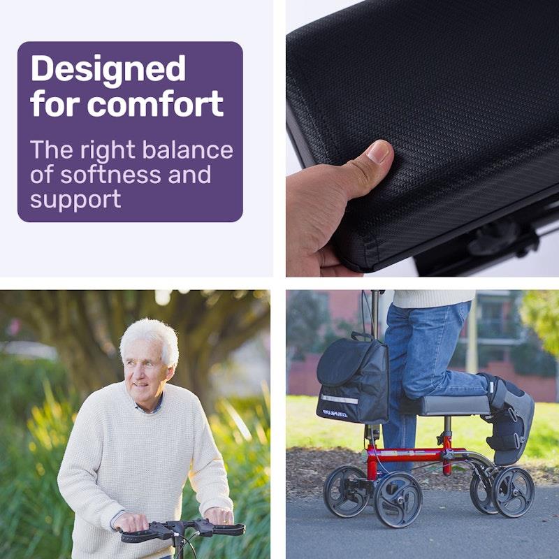 Load image into Gallery viewer, Equipmed Knee Scooter Walker With Dual Brakes &amp; Bag Red
