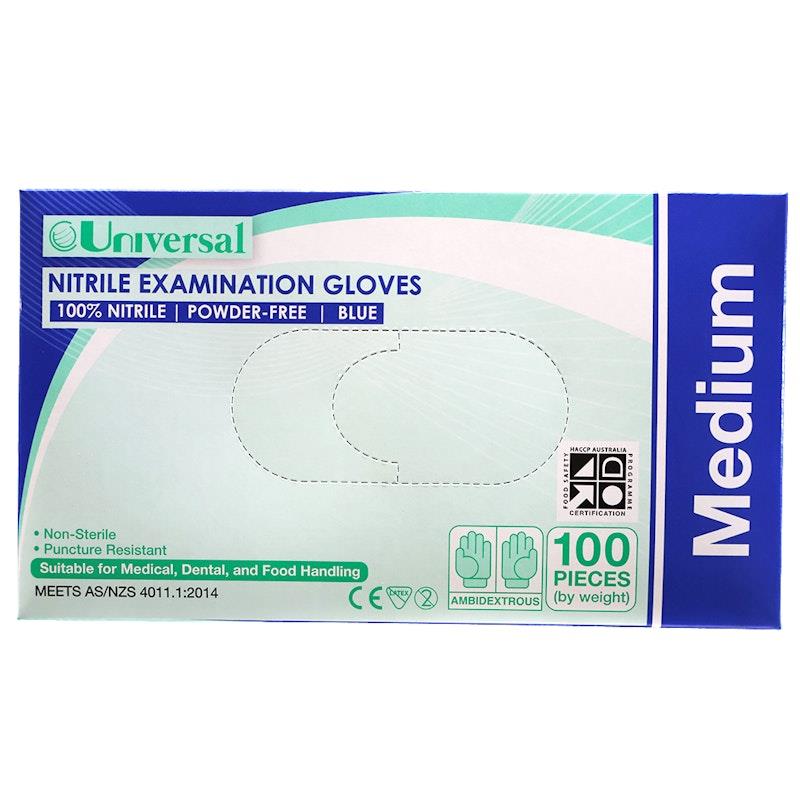 Load image into Gallery viewer, Universal Choice Nitrile Examination Gloves AS NZ Powder Free Medium 100 Pieces/Box
