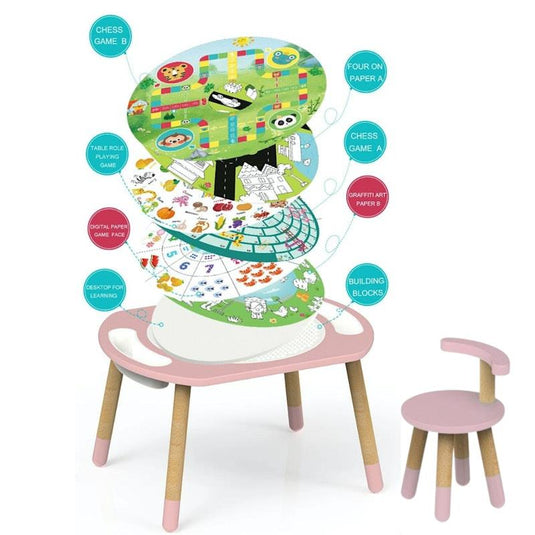 Riababy Play&Learn Activity Table Set with Adjustable Legs - Lego duplo compatible Dusty Pink