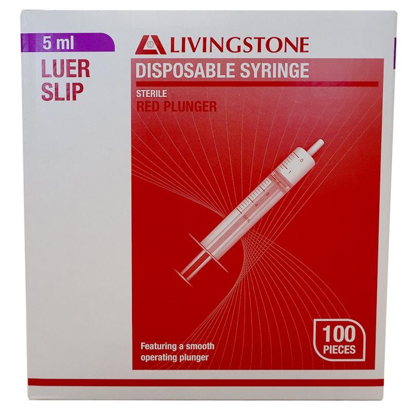 Load image into Gallery viewer, Livingstone Syringe Luer Slip Tip Red Plunger Sterile 5ml 100 Pieces/Box
