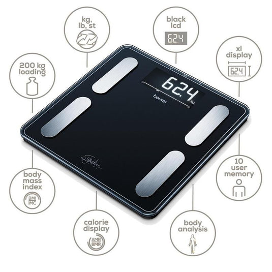 Beurer BF400B Digital Glass Body Fat Scale: Signature Line Black 1unit