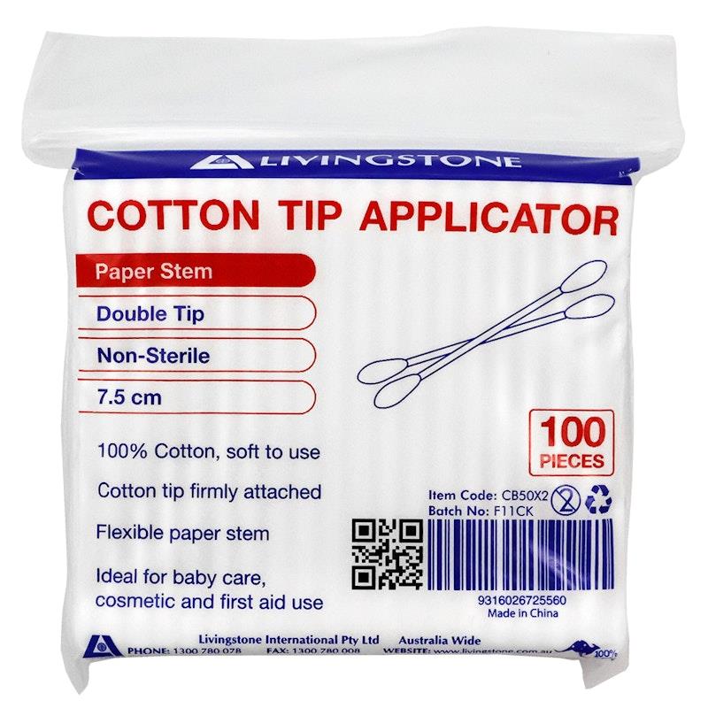 Load image into Gallery viewer, Livingstone Cotton Tip Applicator Double Tipped Biodegradable Paper Stem 7.5cm 100 Pieces/Pack
