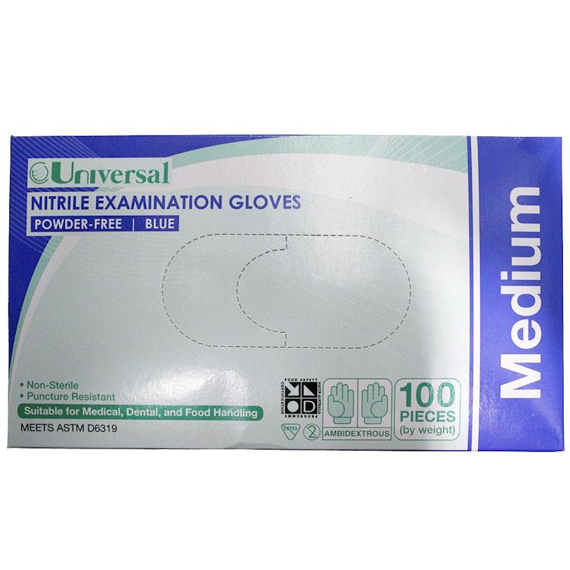 Load image into Gallery viewer, Universal Nitrile Examination Gloves ASTM Powder Free Medium 100 Pieces/Box
