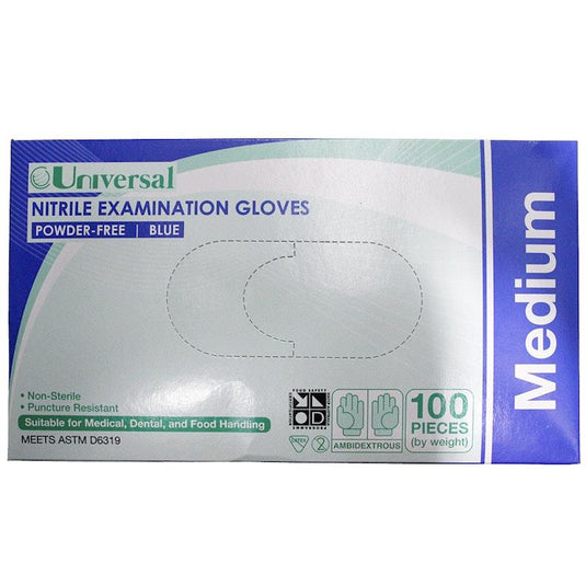 Universal Nitrile Examination Gloves ASTM Powder Free Medium 100 Pieces/Box