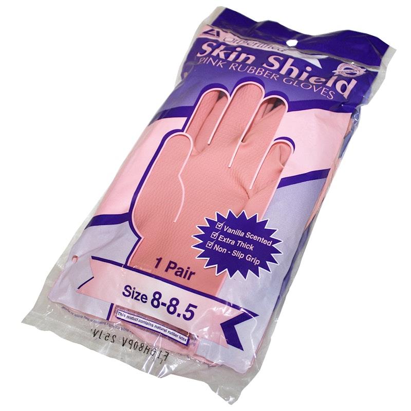 Load image into Gallery viewer, Skin Shield Silver Lined Natural Rubber Gloves Vanilla Scented Pair Pink Size 8-8.5
