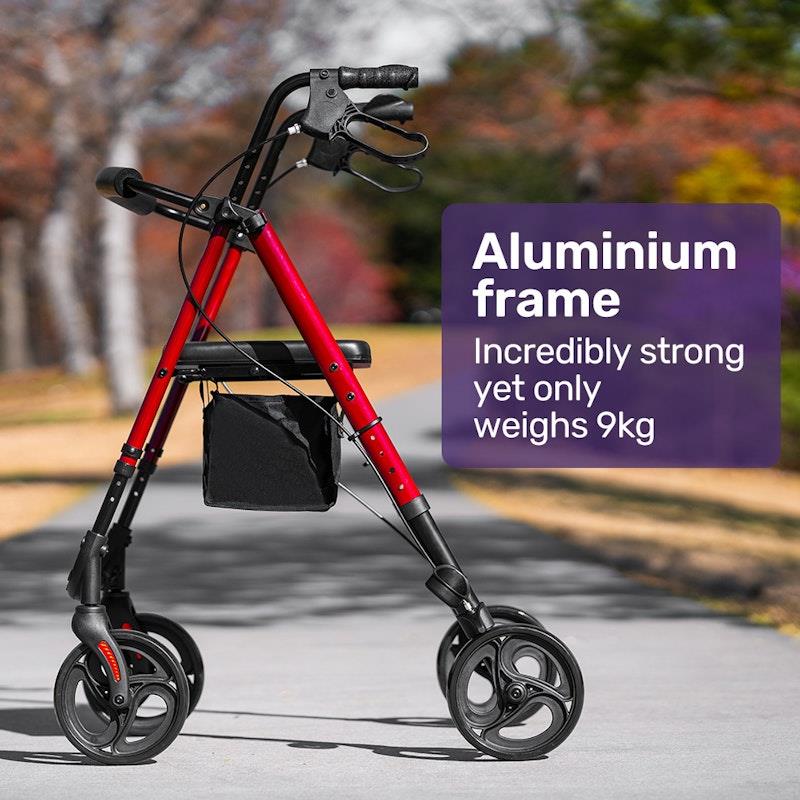 Load image into Gallery viewer, Equipmed 4 Wheel Lightweight Rollator Walker Red
