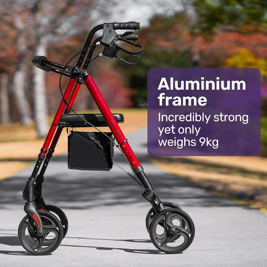 Equipmed 4 Wheel Lightweight Rollator Walker Red