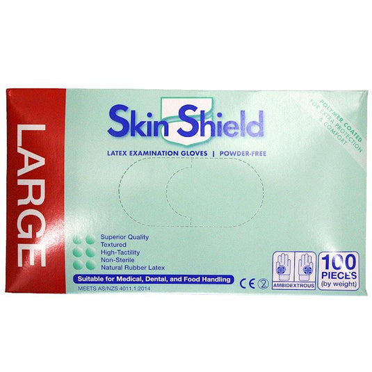 Skin Shield Powder Free Latex Gloves Large 100 Pieces/Box