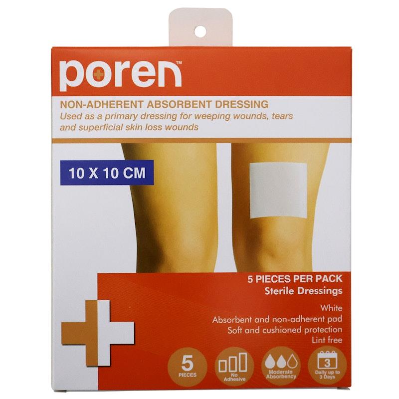 Load image into Gallery viewer, Poren Non-Adherent Absorbent Dressing Sterile 10 x 10cm 5Pack

