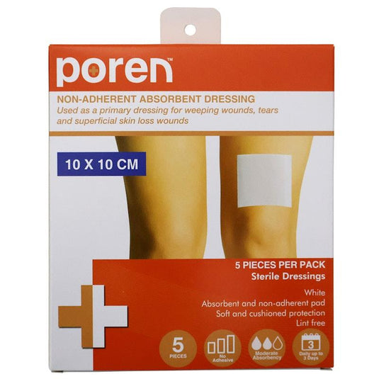 Poren Non-Adherent Absorbent Dressing Sterile 10 x 10cm 5Pack