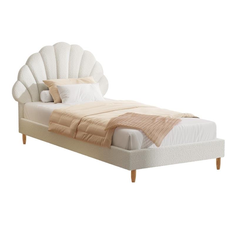 Load image into Gallery viewer, Oikiture Bed Frame Single Size Scallop-Shape Bedhead Boucle White
