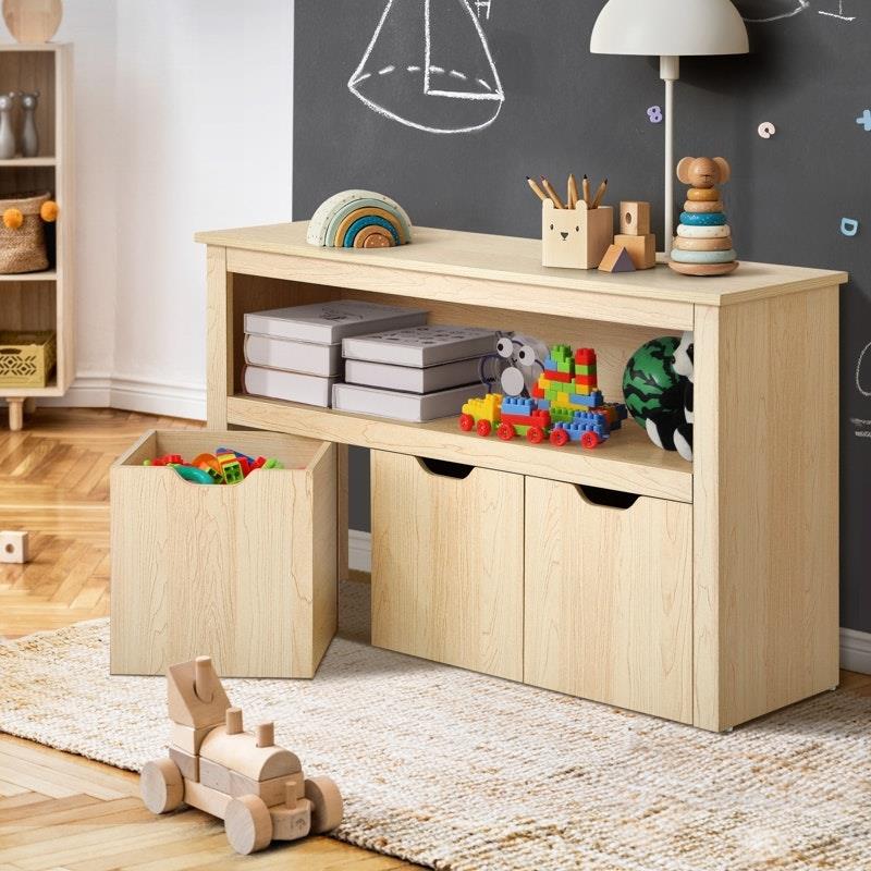 Load image into Gallery viewer, Oikiture Kids Toy Storage Cabinet Bookshelf With Portable Storage Box Natural
