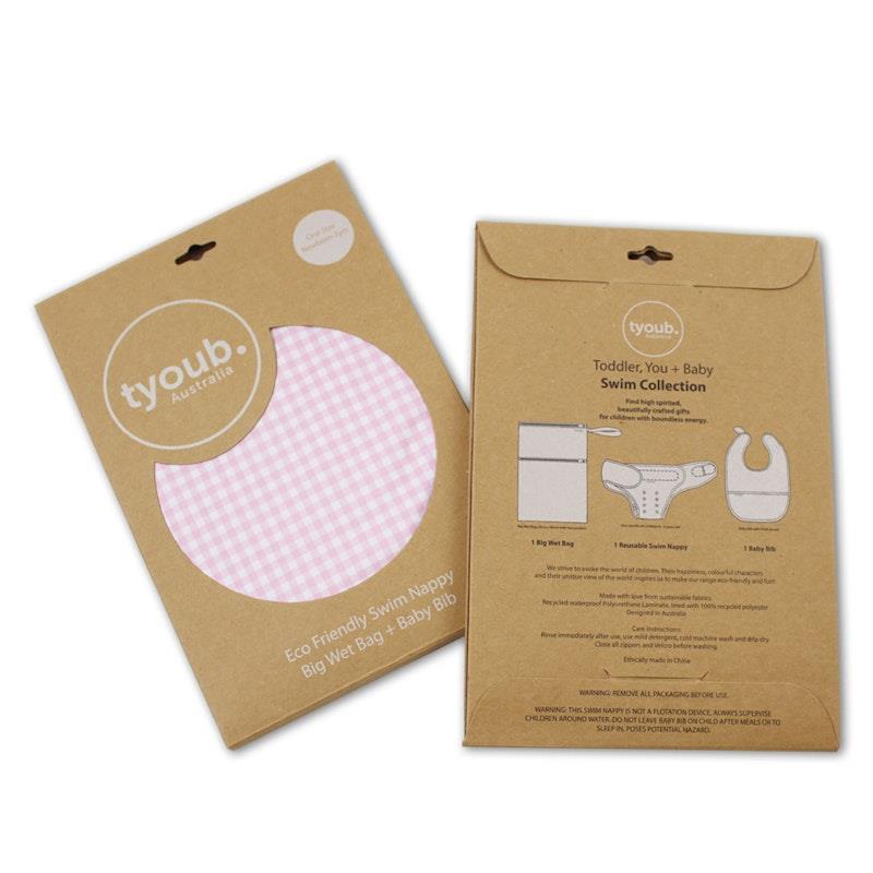 Load image into Gallery viewer, tyoub On The Go - Gift Set, Reusable Swim Nappy, Wet Bag and Baby Bib - Pink Check One Size
