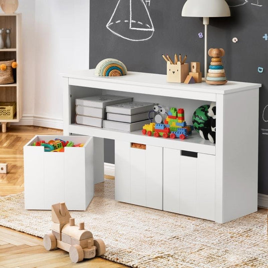 Oikiture Wooden Kids Toy Storage Cabinet Bookshelf With Portable Storage Box White
