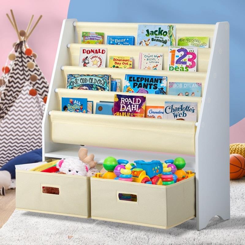 Load image into Gallery viewer, Oikiture Kids Bookshelf Bookcase Children Toys Storage Shelf Rack DIY Organiser Beige
