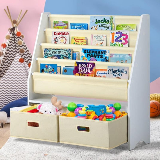 Oikiture Kids Bookshelf Bookcase Children Toys Storage Shelf Rack DIY Organiser Beige