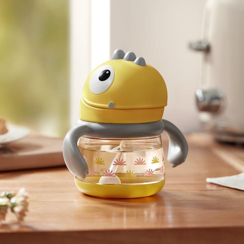Load image into Gallery viewer, Bc Babycare T-REX TOBY Weighted Straw Sippy Cup 150ml (with Handle) Yellow
