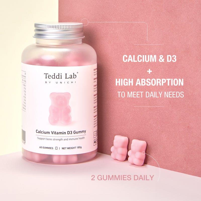 Load image into Gallery viewer, Teddi Lab by Unichi Calcium Vitamin D3 Gummy 60s x3 - Strong Bone, Muscle &amp; Teeth Packs
