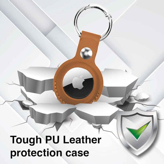 Laser Leather Key Ring for Apple AirTag Brown and Black 2 Pack