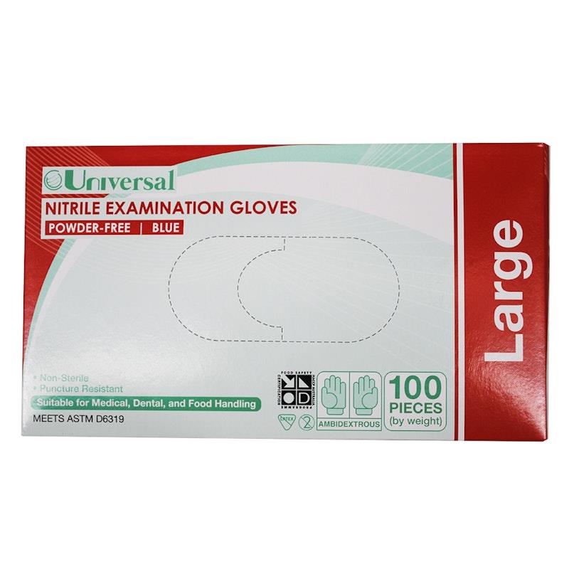 Load image into Gallery viewer, Universal Nitrile Examination Gloves ASTM Powder Free Large 100 Pieces/Box
