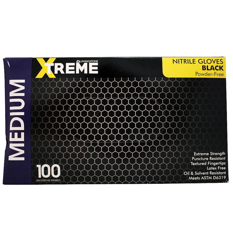 Load image into Gallery viewer, Livingstone Xtreme Thick Heavy Duty Nitrile Gloves Powder Free Black Medium 100 Pieces/Box
