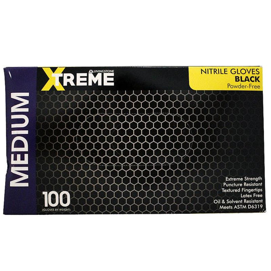 Livingstone Xtreme Thick Heavy Duty Nitrile Gloves Powder Free Black Medium 100 Pieces/Box